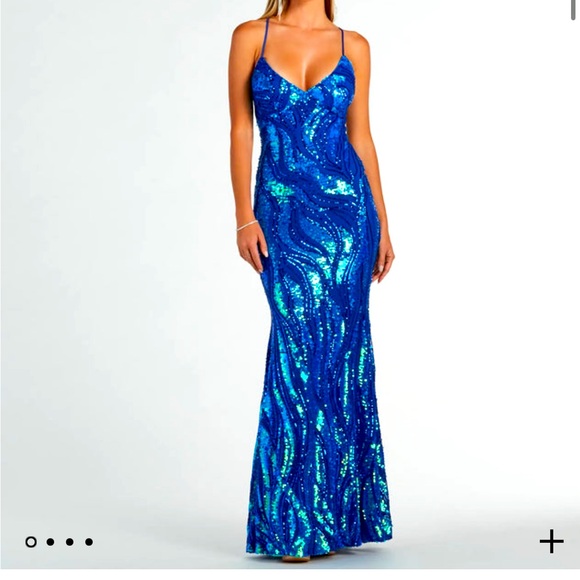 Blue Windsor Kitana V-Neck Lace Up Sequin Prom Dress - Picture 1 of 4